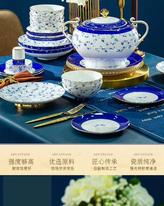 Jingdezhen ceramic tableware, bowl and plate combination set, bone china tableware for household use