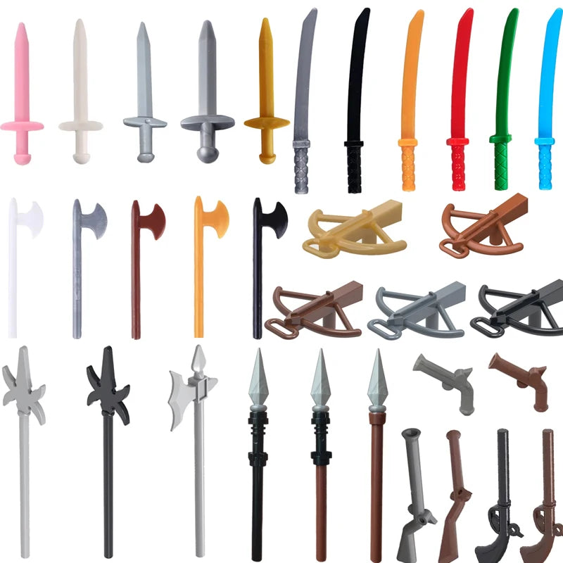 MOC Medieval Military Weapons Building Blocks Parts Castle Knights Soldier Sword Bow Crossbow Helmet Spear Model Bricks Boy Toys