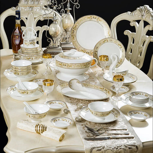 Service de table de luxe en porcelaine dorée avec assiettes en céramique et service de table 58 pièces en porcelaine royale