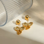 Pendientes colgantes de flor triple hemisférica de personalidad moderna a prueba de óxido de metal de acero inoxidable 18K, joyería elegante e impermeable de nueva tendencia