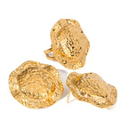 18K Gold Plated Stainless Steel Personality Niche Hammer Grain Hat Earrings Open Ring Delicate Water Resistant Daily Jewelry