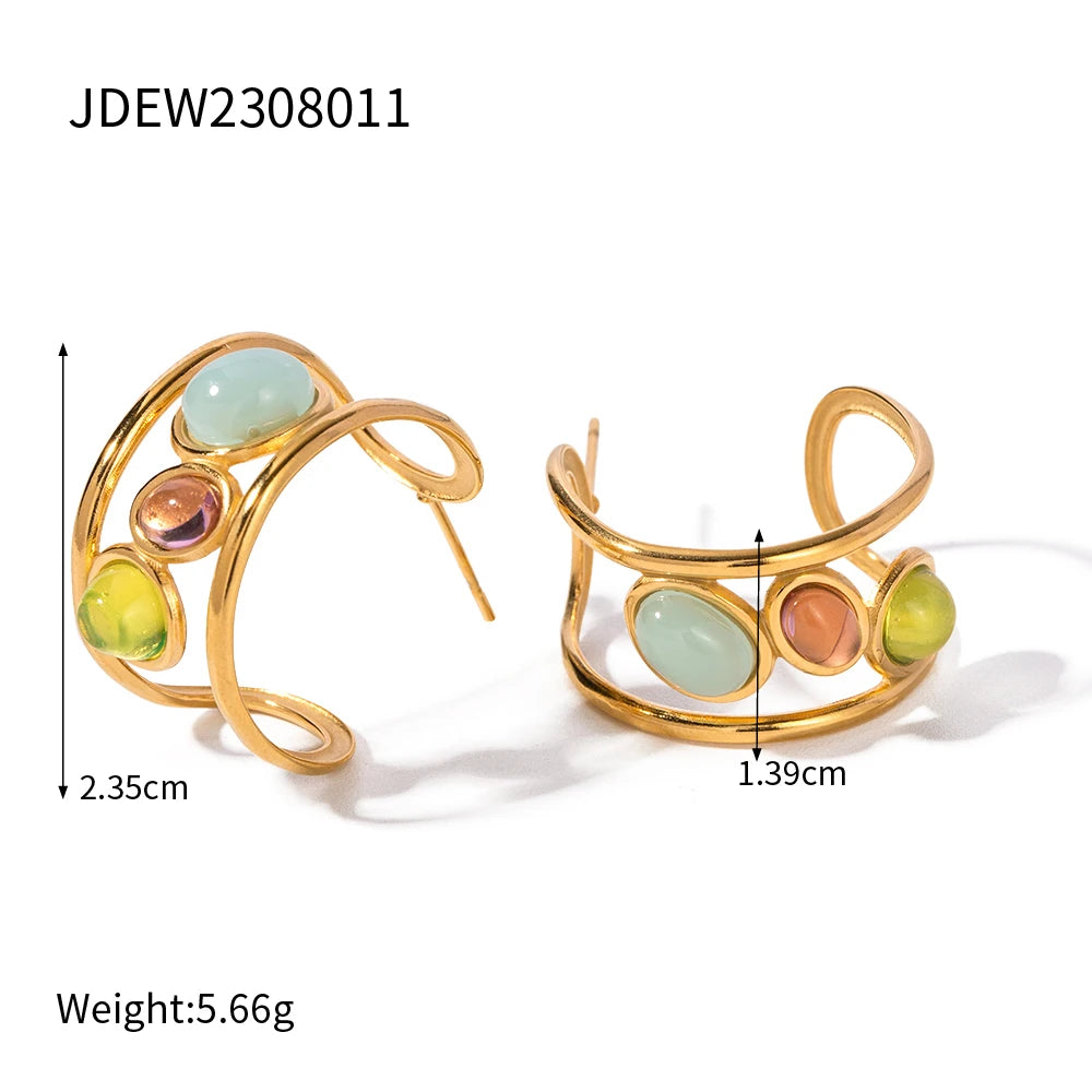 Edelstahl wasserdicht 18K vergoldet spanisches Nischen-Design /Ohrring/Armband Set Luxus Moranti Schatz Glas Schmuck Set