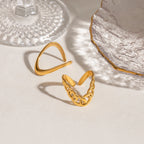 Zora Minimalist 2pcs Stacking Ring Set Gold Plated Stainless Steel V Shape Double Layer Design Fade Resistant Unisex Jewelry