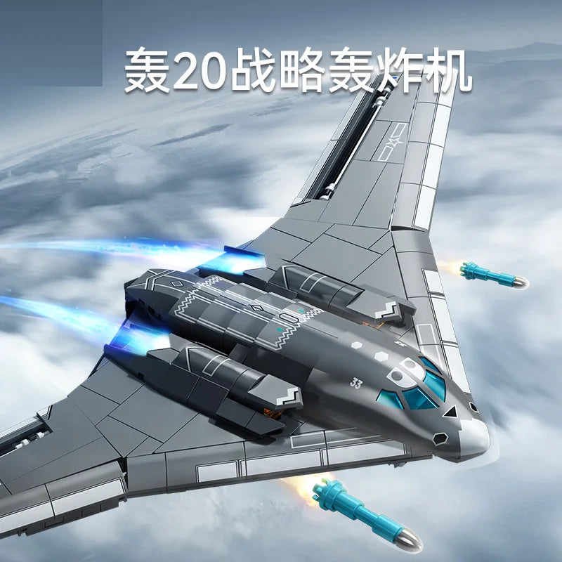 Stealth Bomber Fighter Jet Assembly Building Blocks Toy for Children Boys Educational H-20 Strategic Aircraft Model