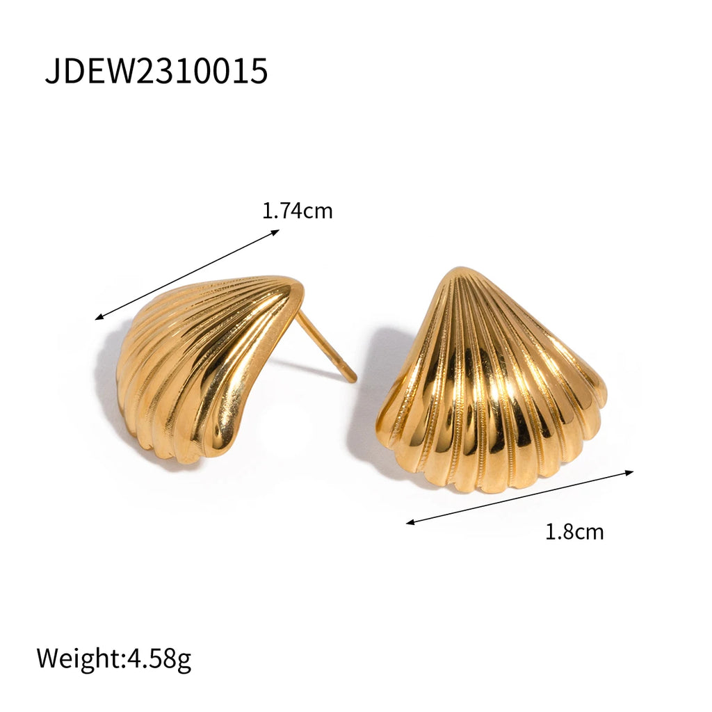 Sea Starfish Shell Series Vintage 18K Gold Plated Open Ring Stud Earrings Stainless Steel Statement Waterproof Jewelry Women