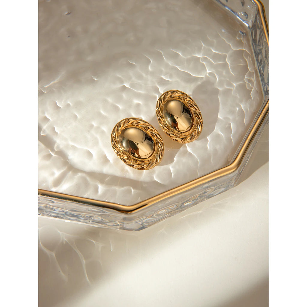 18K forgyldt metallisk geometrisk rustfrit stål glatte sejlgarn ovale øreringe Trendy kvinder Premium Statement galla smykker