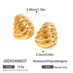 18K forgyldt rustfrit stål ovale geometriske glatte ribbede buttede øreringe Dame charms Metaltekstur Vandtætte smykker