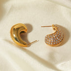 Vandtæt 18k forgyldt rustfrit stål halvt blankt halvt boring Vanddråbe øreringe Statement Anti-allergiske smykker