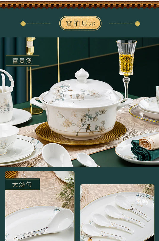 Jingdezhen Chinese style household ceramic bowls, plates, sets, boxes, bone china tableware, bowls, chopsticks, sets, porcelain