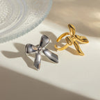 18K PVD Plated Trendy Stainless Steel Delicate Smooth Bowknot Opening RingCharm Jewelry Waterproof for Women Gala Gift