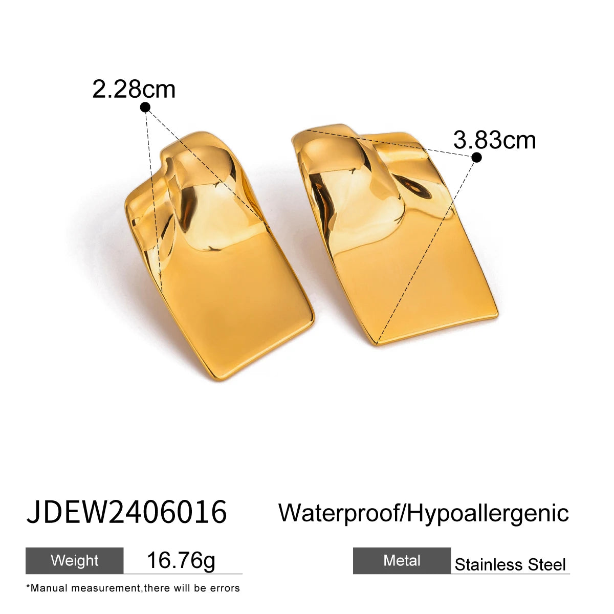 18K Gold Plated Anti Allergic Stainless Steel Long Convex Square Glossy Earrings Charm Daily Exquisite Jewelry Bijoux Femme