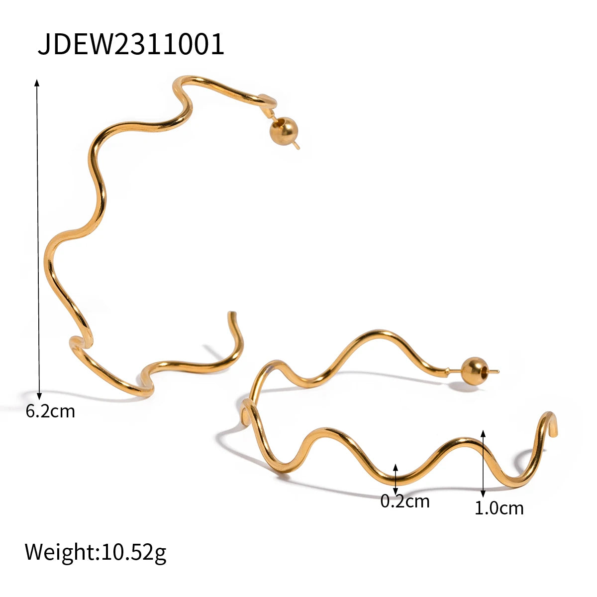 Trendy 18 karat forgyldt rustfrit stål C-formede bølgeøreringe Stilfulde vandtætte temperament Fashion overdrevne øresmykker