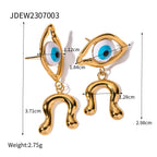 Rustfrit stål dryppende olie lys luksus 18K forgyldt asymmetrisk djævleøje overdrevne øreringe til kvinder øre smykker