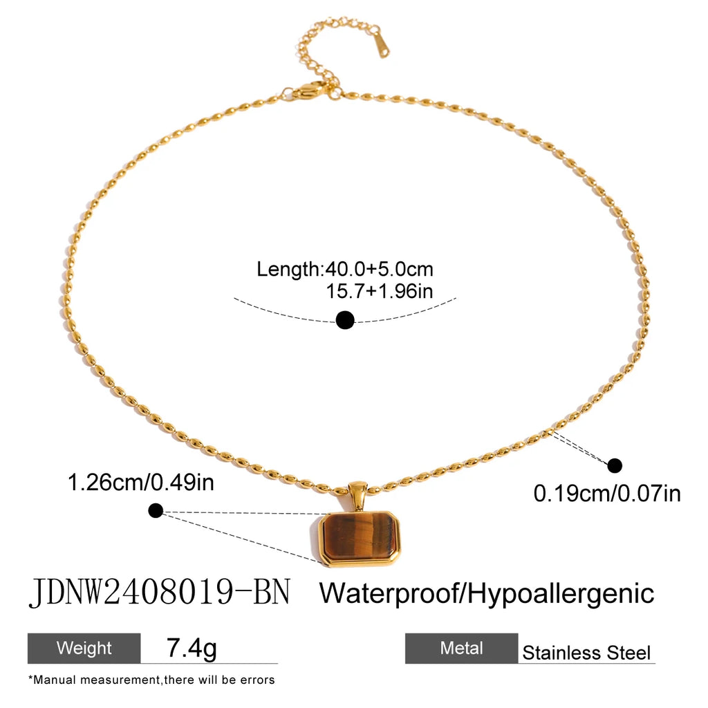 18k Gold Plated Stainless Steel Inlaid Natural Stone Tigereye Earrings Necklace Series Bijoux Femme Waterproof Jewelry