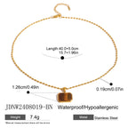 18k Gold Plated Stainless Steel Inlaid Natural Stone Tigereye Earrings Necklace Series Bijoux Femme Waterproof Jewelry