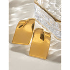 18K Gold Plated Anti Allergic Stainless Steel Long Convex Square Glossy Earrings Charm Daily Exquisite Jewelry Bijoux Femme