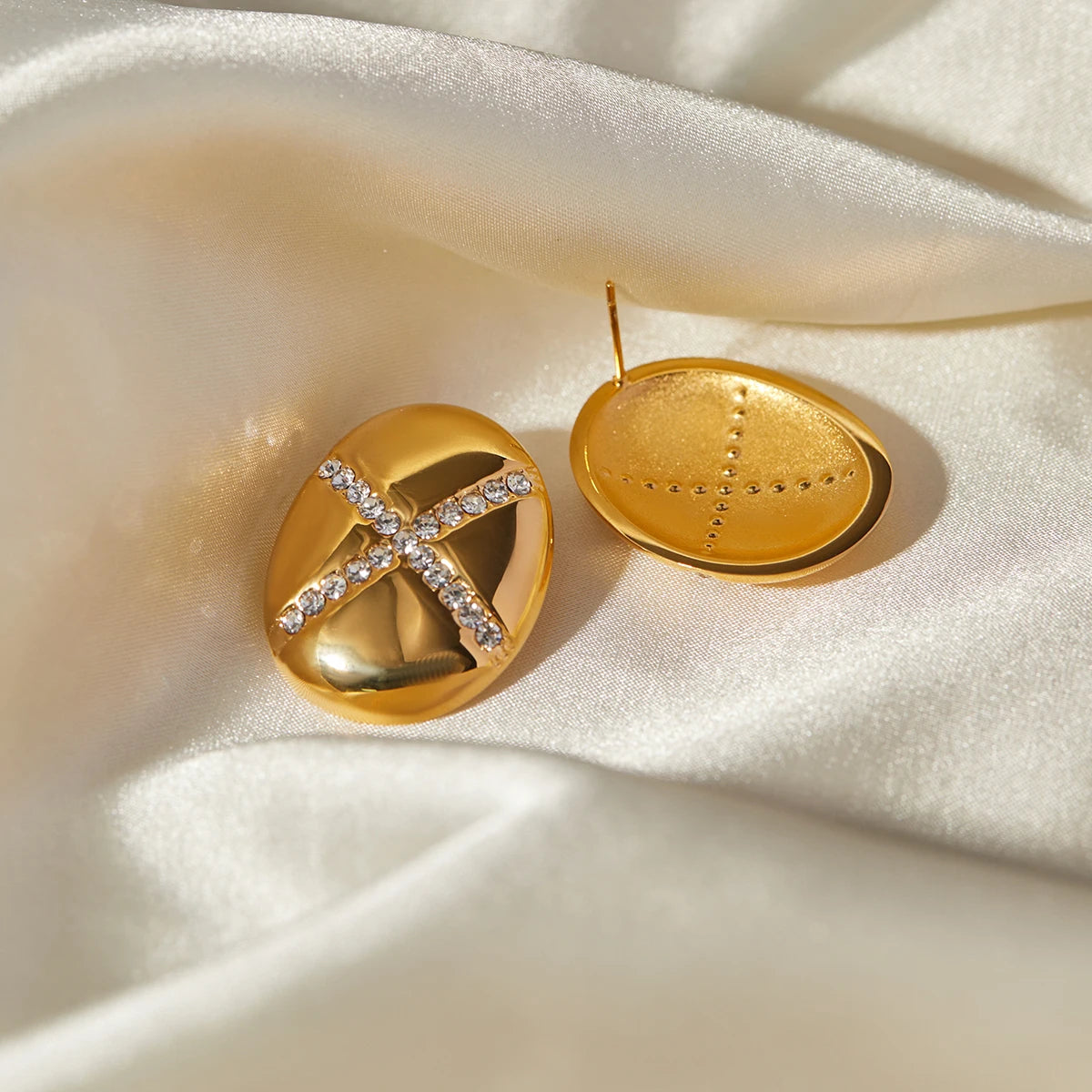 Kvinder rustfrit stål metal øreringe Indlæg Rhinestone Statement 18k guldbelagt tekstur Geometrisk Chunky øreringe Festgave