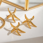 Zora Waterproof Stainless Steel Big Starfish Stud Earrings Hypoallergenic Waterproof Daily Boho Vacation Beach Jewelry