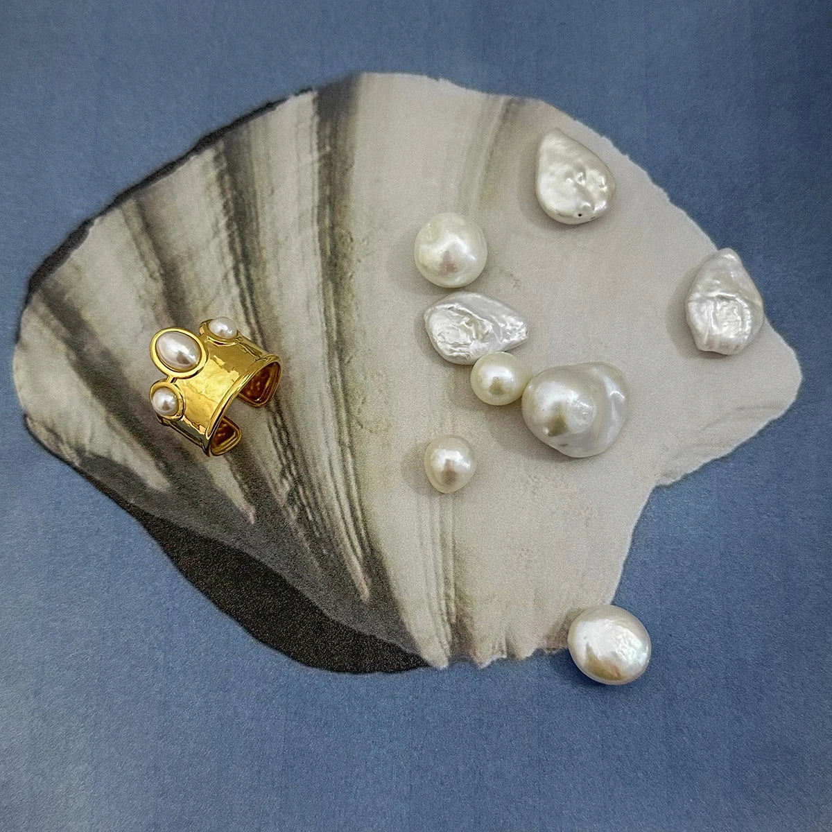 Hamerslagpatroon Schelp Kraal Kroon Open Ring Roestvrij Staal Metaal 18K Goud PVD Geplateerd Voorkomt Allergie Aantrekkelijk Sieraad