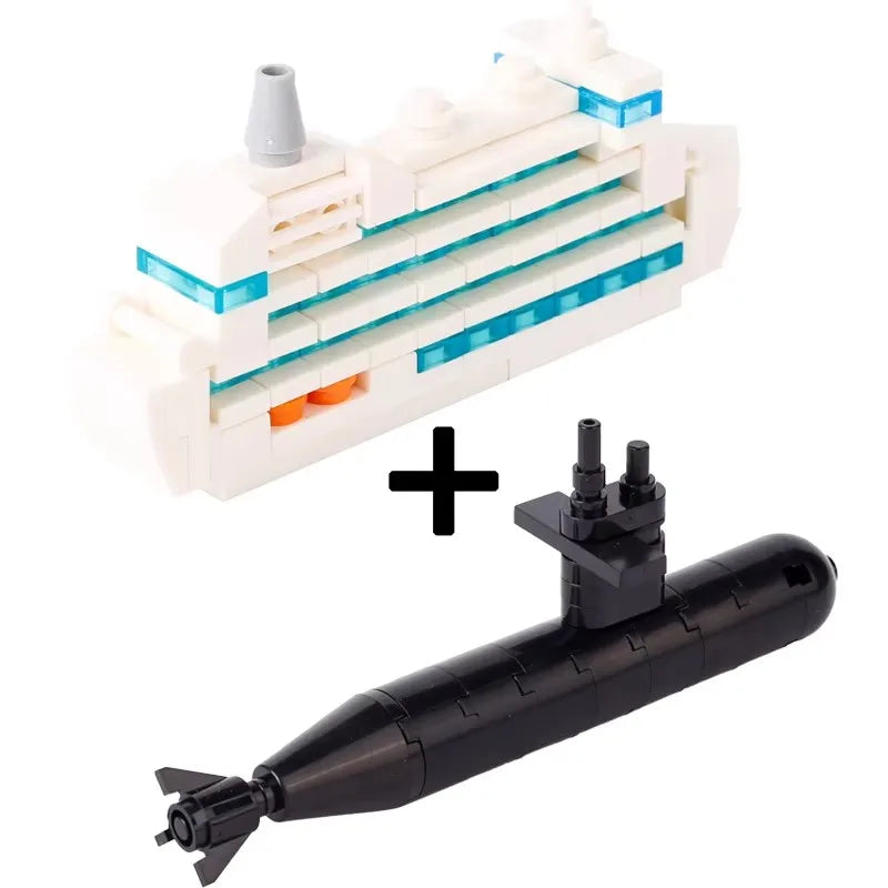 DIY Mini Model Bricks Cruise Ship Cargo Ship Submarine Building Blocks Sea Vessel Titanic Boat Scene Matching Kids Children Toys