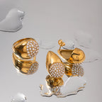 Rustfrit stål 18K forgyldt buttede vanddråbe ørestikker/ringindlæg Rhinestone Damer lette luksus øre/finger smykker