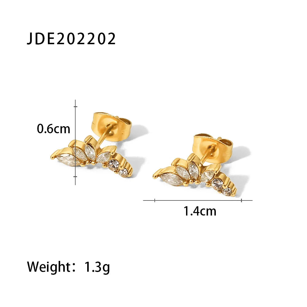 18 K Plated Stainless Steel Flower Earrings Inlay Zircon Metal Golden Charm Summer Jewelry Waterproof Accessories Bijoux Femme - Grand Goldman