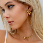 Catena a serpente in acciaio inossidabile placcato oro 18K orecchino pendente piatto a forma di cuore con fiocco amore gioielli romantici resistenti all'ossidazione regalo per gala