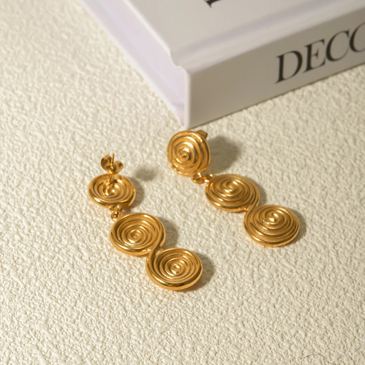 Vintage 18K Gold Plated Creative Stainless Steel Threaded Shaped Pendant Earrings Personality Charm Fashion Jewelry Women