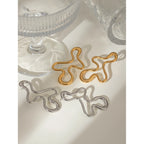 18K Gold Plated Statement Irregular Line Hollow Earrings Women Stainless Steel Minimalist Metal Rust Proof Stylish Jewelry