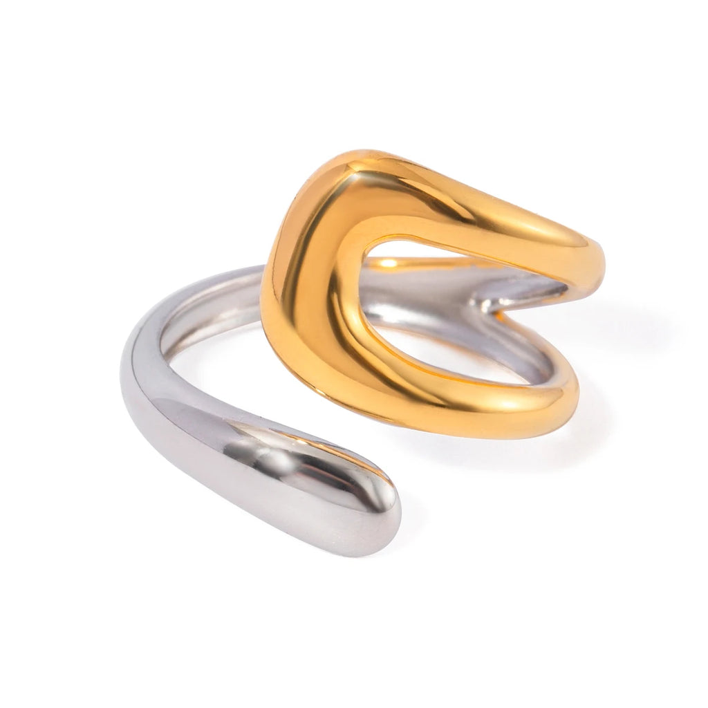 Minimalistische 18k Goud Vergulde Lichte Gezellige Kleur Matchende Kruis Asymmetrische Open Ring Charmante Roestvrijstalen Statement Sieraden