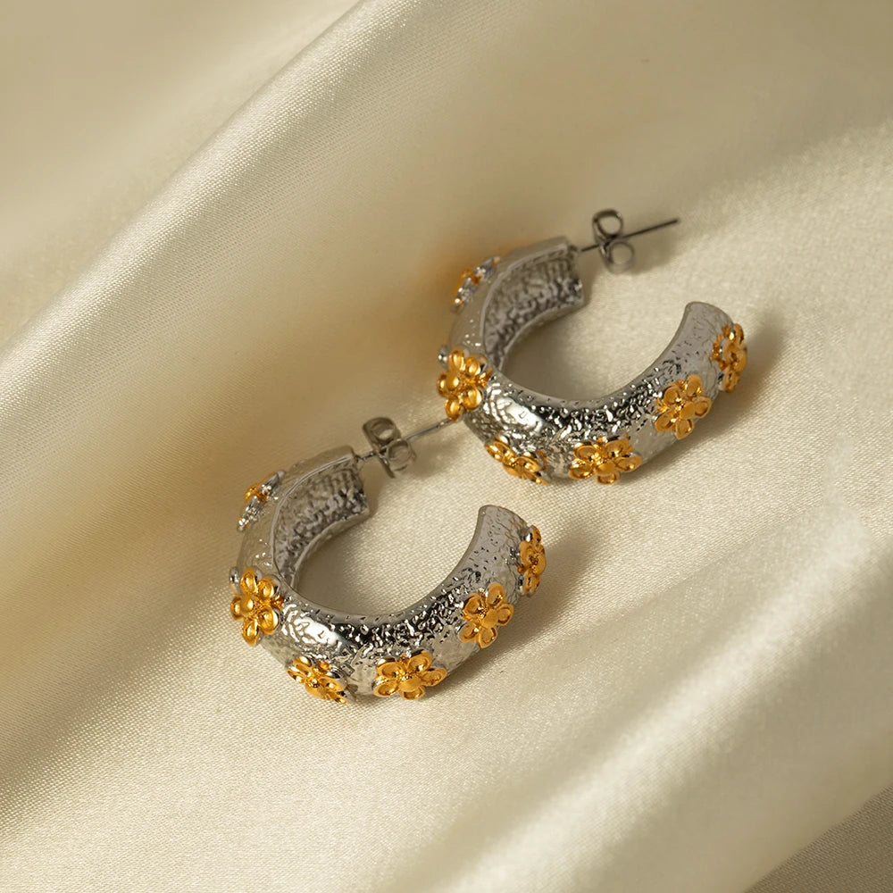 18k forgyldt rustfrit stål minimalistisk modehammer kornblomst C-formede øreringe forhindrer allergi Trendy charmsmykker