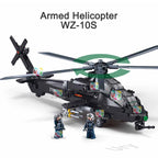 Sluban Military Series WW2 WZ-10S Armed Helicopter J20BS Stealth Fighter Jet Pilots Model Building Blocks Toy for Boy Kids Gift