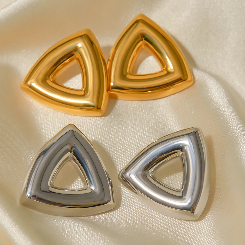 Rustfrit stål Creative 18K forgyldt minimalistisk geometrisk trekantet formede hule øreringe Personlighed Rustfri smykker