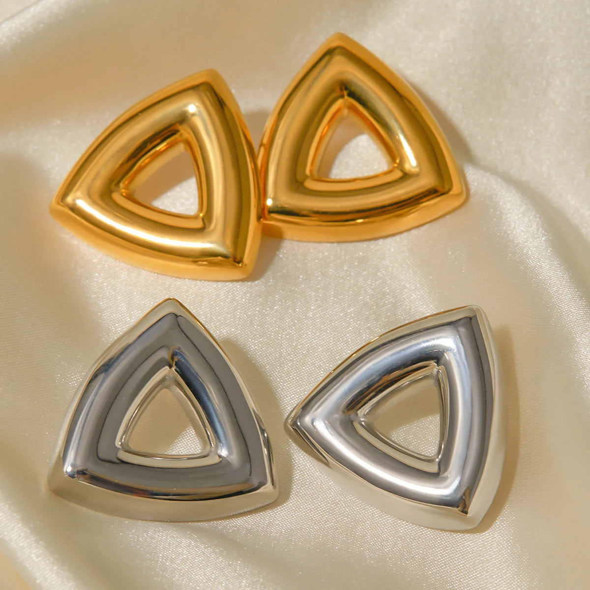 Roestvrij Staal Creatieve 18K Goud Vergulde Minimalistische Geometrische Driehoekige Holle Oorbellen Persoonlijkheid Roestvrij Sieraden