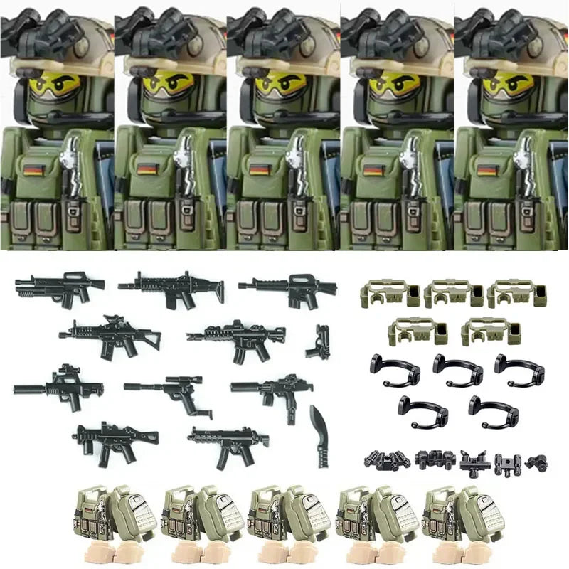 Military Special Forces MOC Building Block German KSK Special Forces Soldier Figure SWAT Army Gun Weapon Vest Backpack Brick Toy