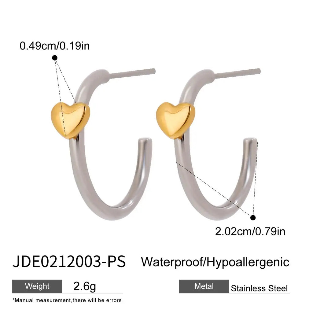 Minimalist Gold Silver Color Matching Stainless Steel Heart Shaped Earrings  Women Anti Allergic Rust Proof Stylish Jewelry - Grand Goldman