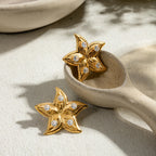 Stainless Steel 18K Gold Plated Starfish Shaped Earrings Inlay Zircon Vintage Statement Stylish Waterproof Jewelry Women