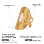 Trendy Horse Eye White Jade Oval Opening Ring Stainless Steel Metal 18K PVD