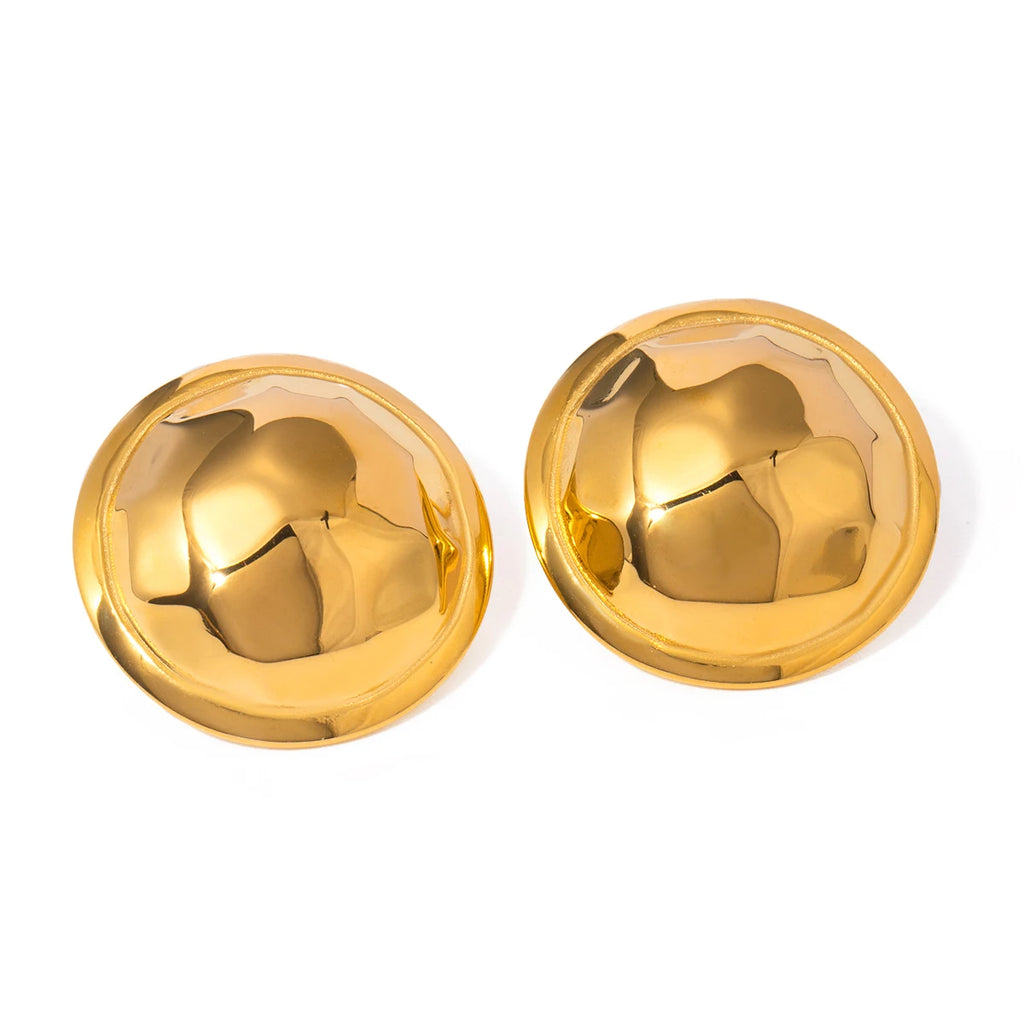 18K PVD minimalistischer rostfreier Edelstahl runde konvexe gehämmerte Körnung Ohrringe antiallergisch wasserdichter Schmuck für Frauen