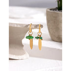 Natural Stone Leaf Feather Buckle Earrings Stainless Steel Metal 18K PVD Gold Plated Women Prevent Allergy Delicate Jewelry