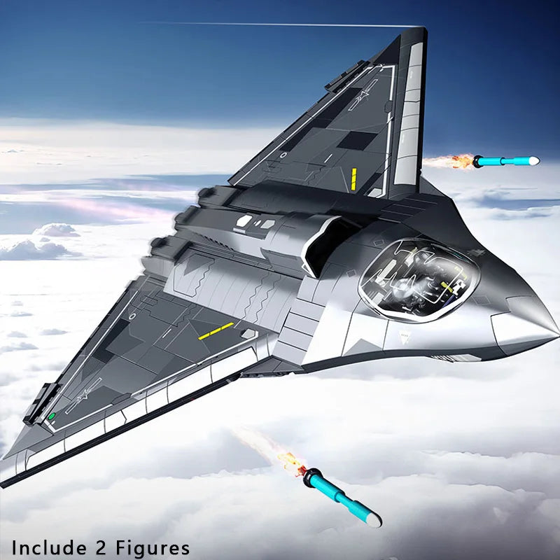 J-36 Carrier Based Fighter Jet Assemblage Building Blocks MOC Military Series Aircraft Plane Model Bricks Boys Toys Gifts