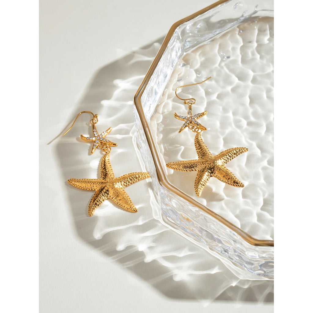 Beach Anti Allergic Stainless Steel 18K Starfish Ocean Style Hook Earrings Women Rust-proof Attractive Jewelry Accessories