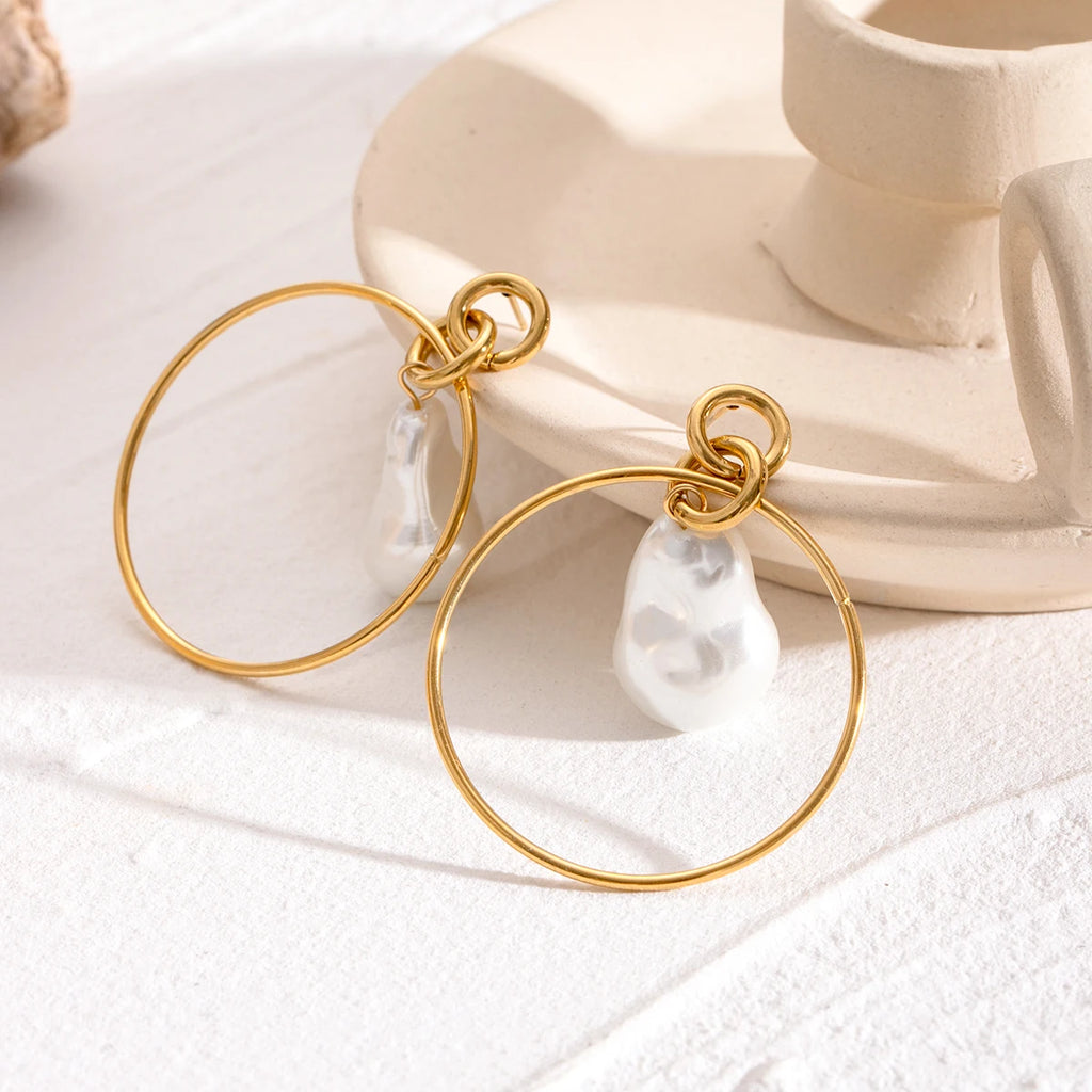 Hollow Out Circle Glas Perle Øreringe 18K PVD Belagt Dame Anti Allergisk Rust Beskyttet Stilfulde smykker bijoux femme