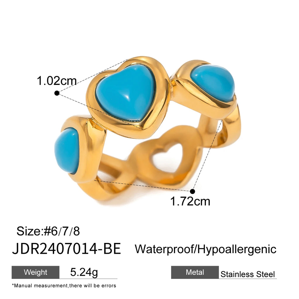 Anillo cerrado de corazón azul de amor minimalista de 18k para mujer, encantador, de acero inoxidable, impermeable, atractivo y a prueba de óxido