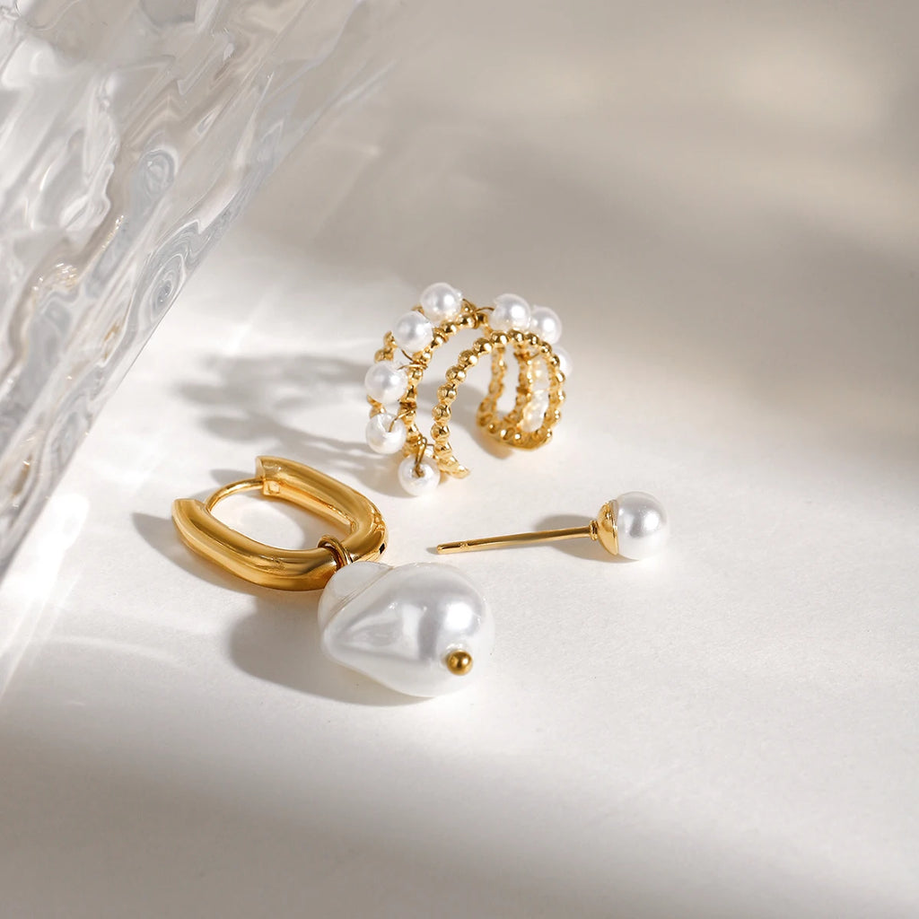 18k forgyldt rustfrit stål Elegant uregelmæssig rund imiteret perleøreklips kvinder forhindrer allergi smykker gallagave