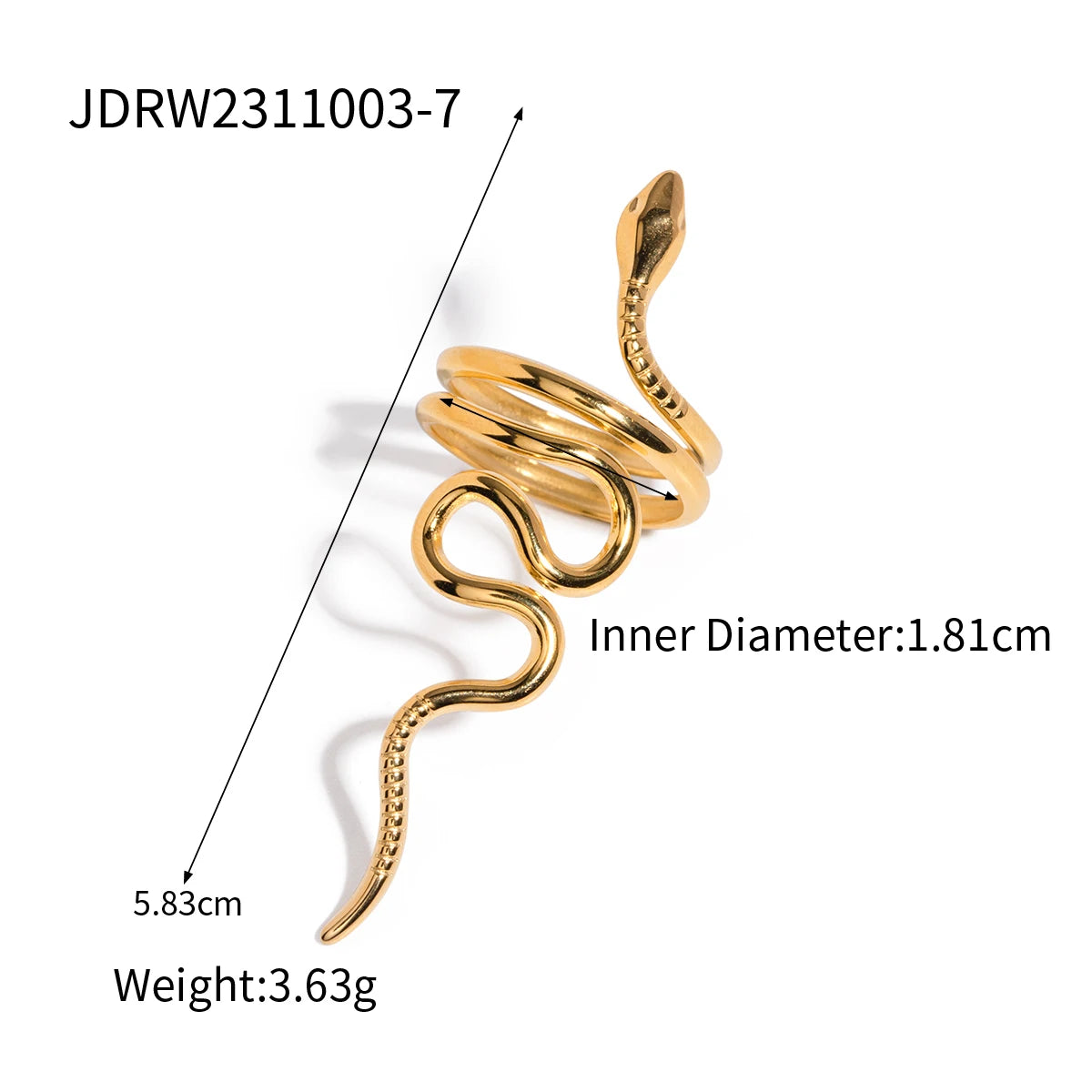 Creativity 18K Gold Plated Stainless Steel Serpentine Snake Shaped Series Open Ring Women Anti Allergic Charm Daily Jewelry