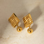 18K PVD Plated Minimalist Stainless Steel Vintage Knit Textured Ball Pendant Earrings Statement Texture Temperament Gift