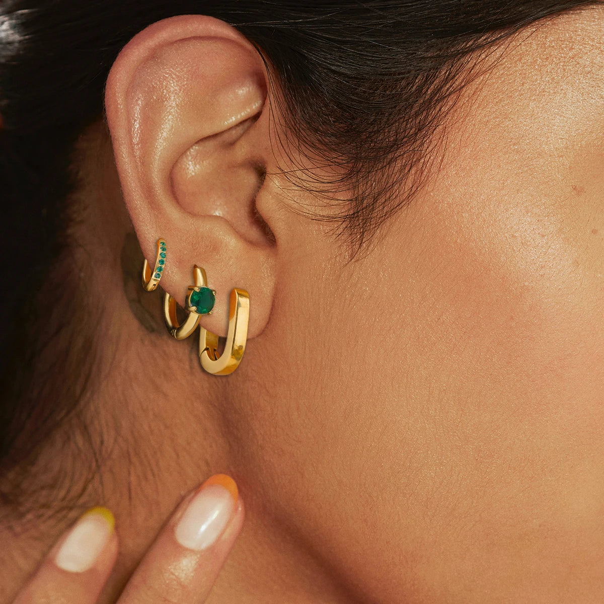 18k rustfrit stål vintage grøn zirkon øreklips bøjle øreringe 3 par i ét kort Kvinder Statement Charm Rustfri smykker