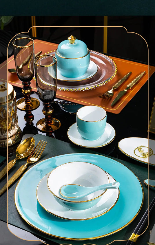 Jingdezhen tableware set, hotel tableware, dishes, gifts, handmade gilt edged dining plates, household dining plates