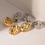 18K vergoldeter Edelstahl wasserdicht Lavatextur konkave Ohrring-Ring-Kombination Statement-Schmuck Frauen Party Geschenk